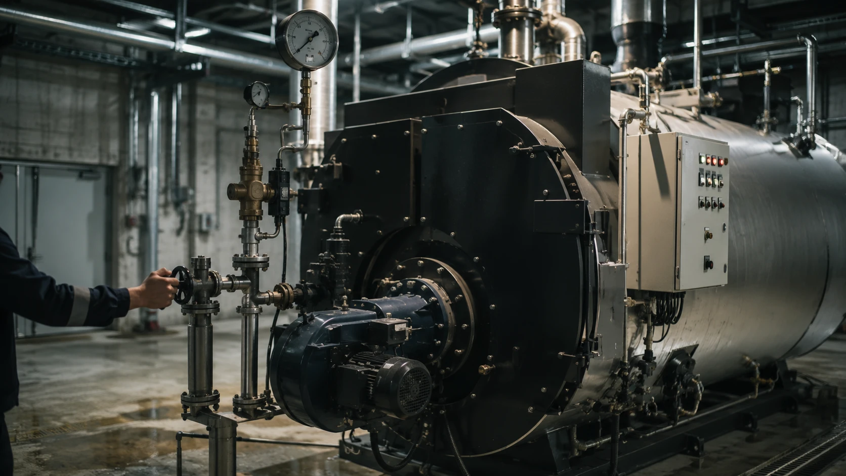 Beverage plant boiler house with pressure gauges