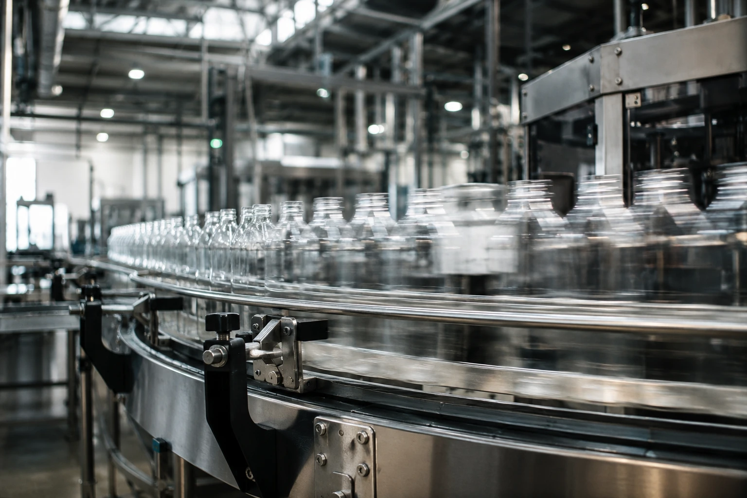 Beverage bottling line in operation