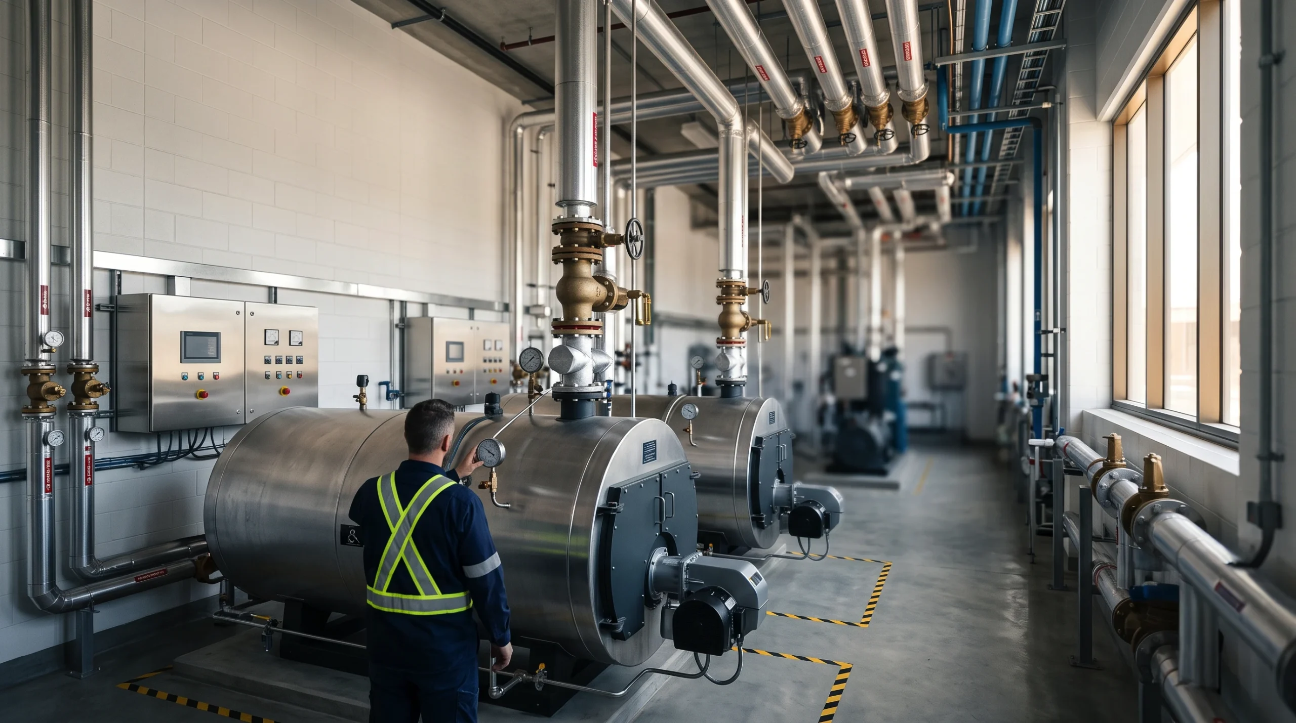 Redundant steam boilers in a healthcare plant room
